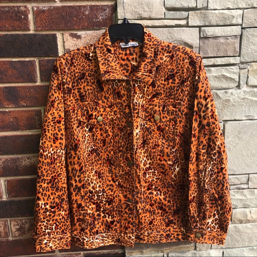 Stephanie Thomas Orange Leopard Jean Jacket 10/12